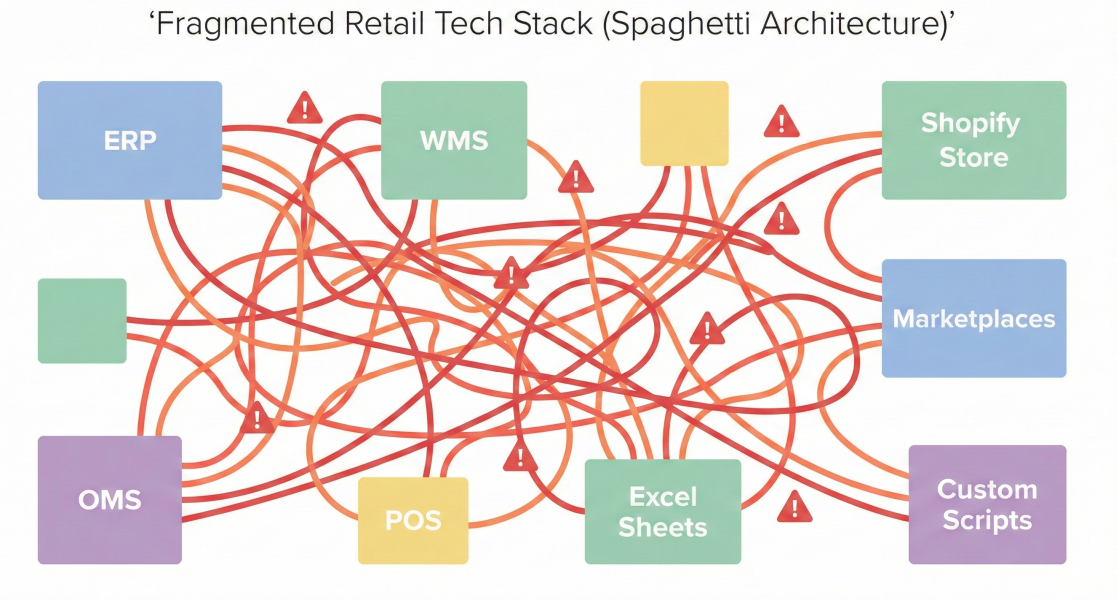 Fragmented retail spaghetti stack diagram