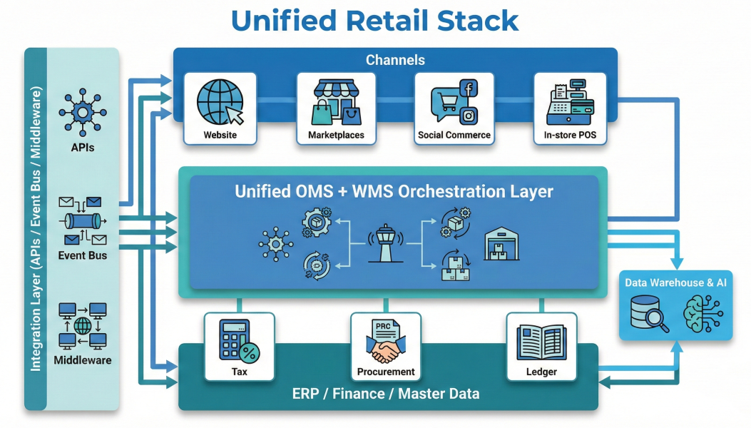 Layered unified retail architecture diagram